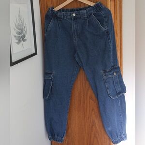 Fashion Nova Y2K Denim Cargo Joggers • Elastic Waist • Size M